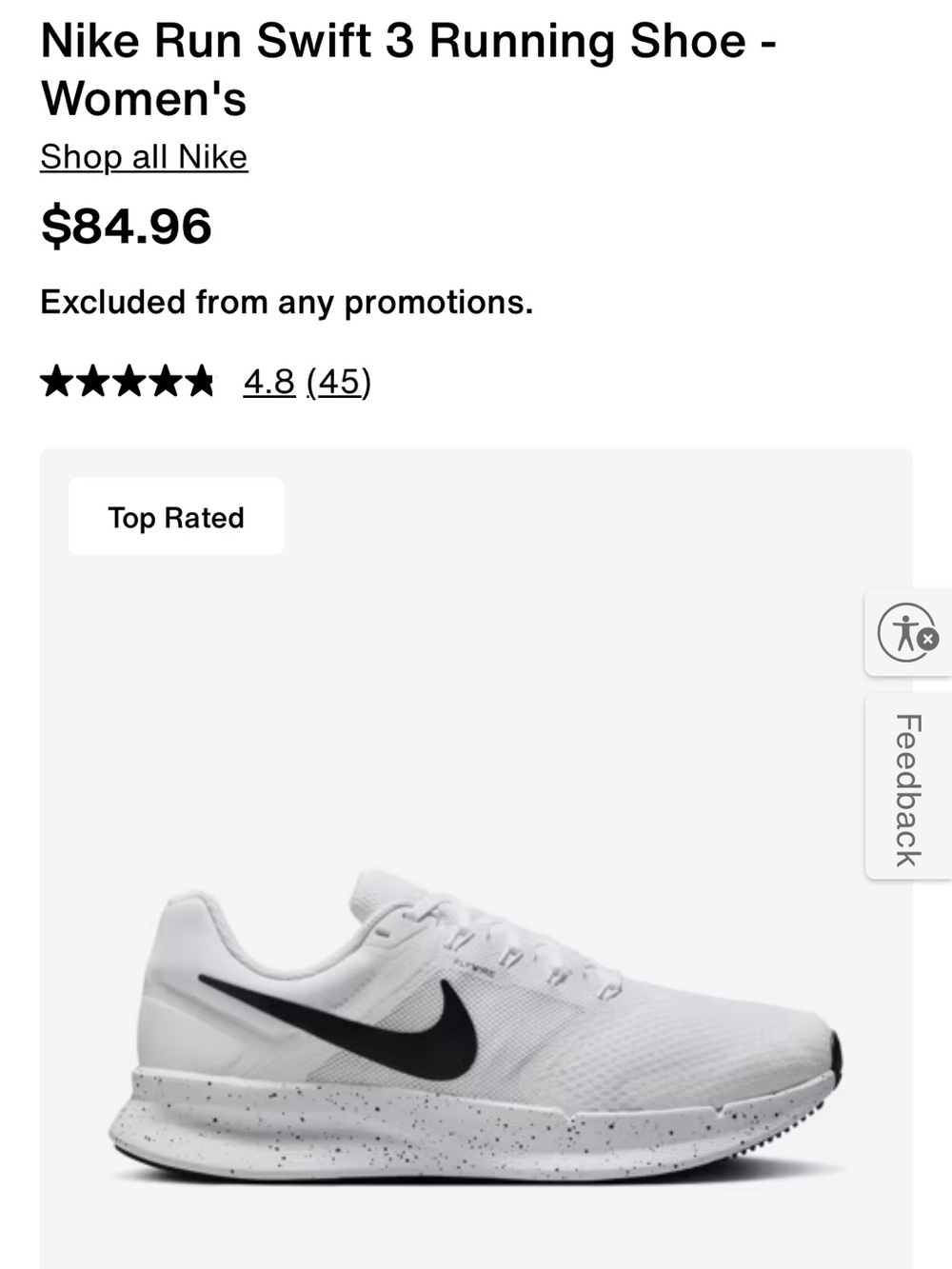 Nike Women’s Run Swift 3 Running Shoe - White/Black